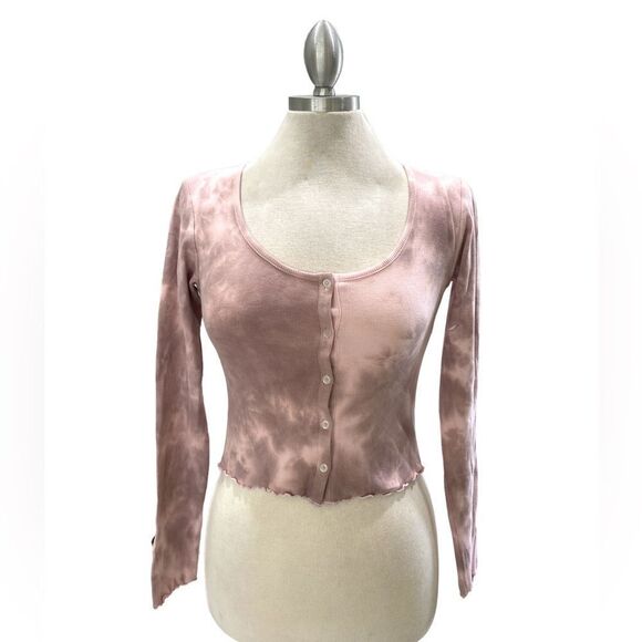 Cactus & pearl pink mauve tye dye buttons ribbed sleeves length 20 inches - Picture 1 of 4
